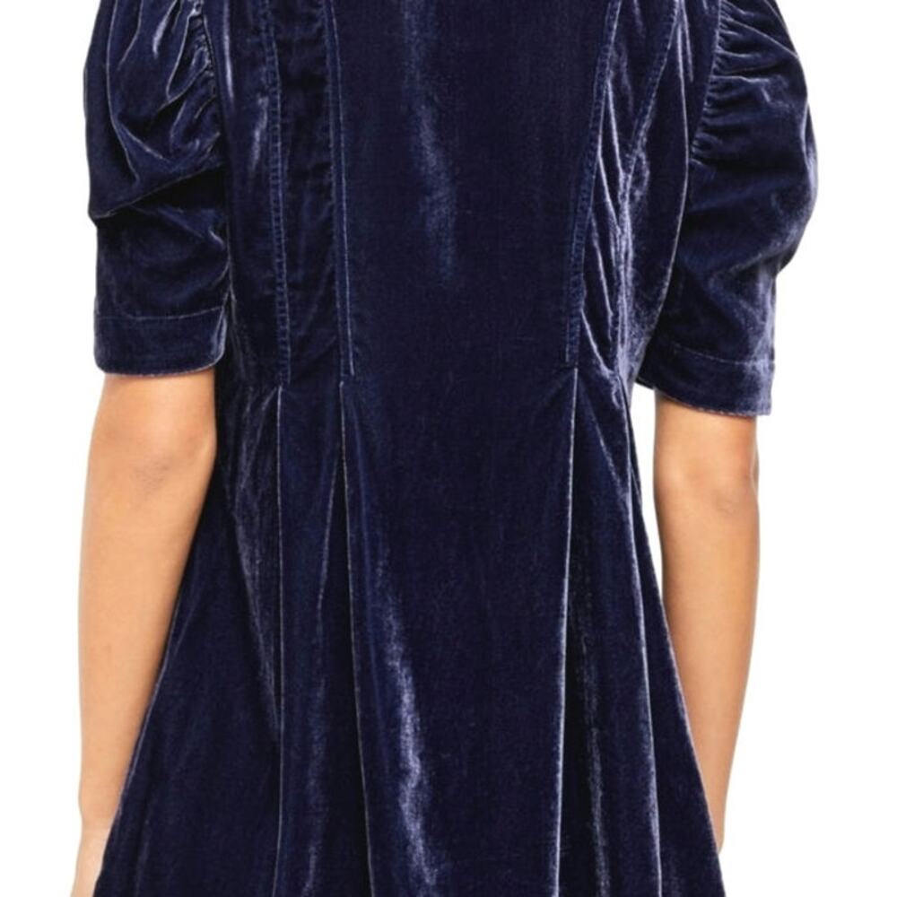 Free People Adelle Velvet‎ Dress Indigo Lost Blue Shory Sleeve Size Medium - Picture 5 of 7